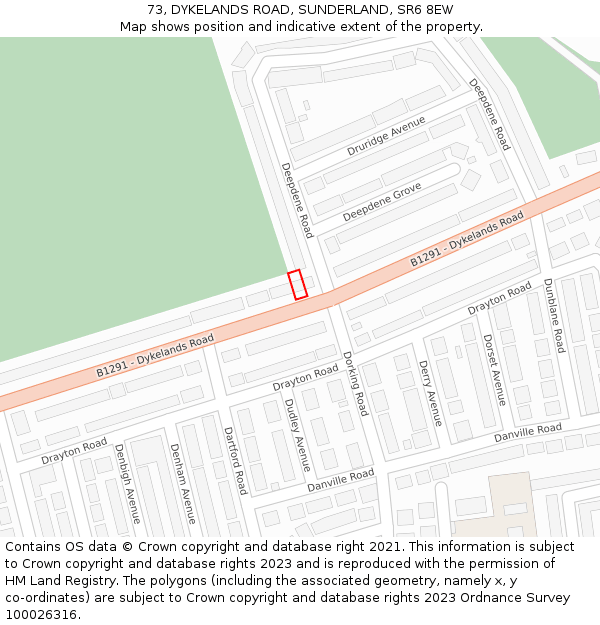 73, DYKELANDS ROAD, SUNDERLAND, SR6 8EW: Location map and indicative extent of plot