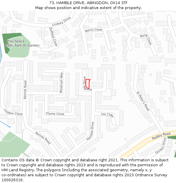 73, HAMBLE DRIVE, ABINGDON, OX14 3TF: Location map and indicative extent of plot