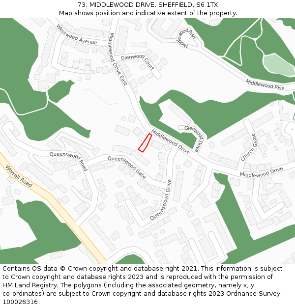 73, MIDDLEWOOD DRIVE, SHEFFIELD, S6 1TX: Location map and indicative extent of plot