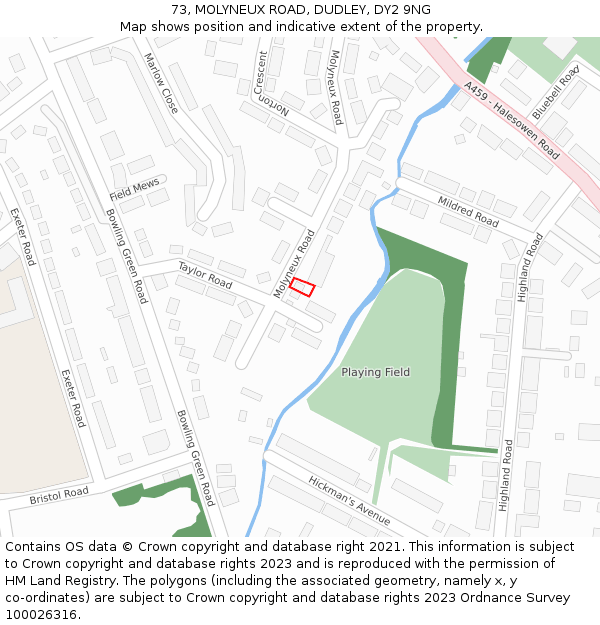 73, MOLYNEUX ROAD, DUDLEY, DY2 9NG: Location map and indicative extent of plot