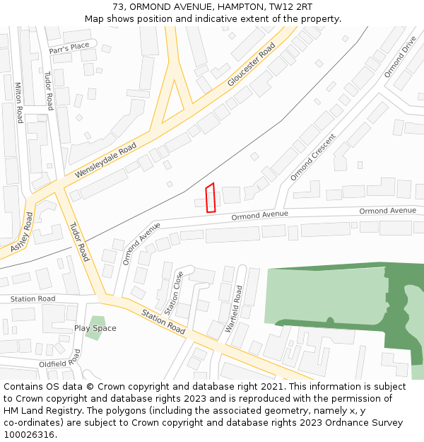 73, ORMOND AVENUE, HAMPTON, TW12 2RT: Location map and indicative extent of plot