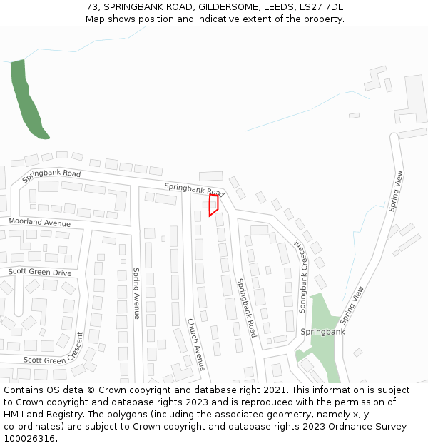 73, SPRINGBANK ROAD, GILDERSOME, LEEDS, LS27 7DL: Location map and indicative extent of plot