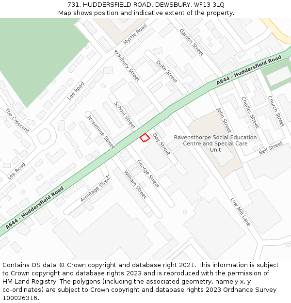 731, HUDDERSFIELD ROAD, DEWSBURY, WF13 3LQ: Location map and indicative extent of plot