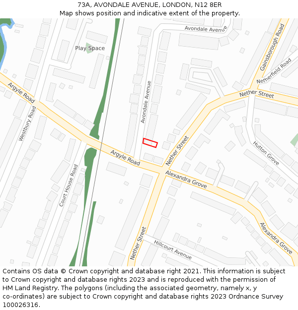 73A, AVONDALE AVENUE, LONDON, N12 8ER: Location map and indicative extent of plot