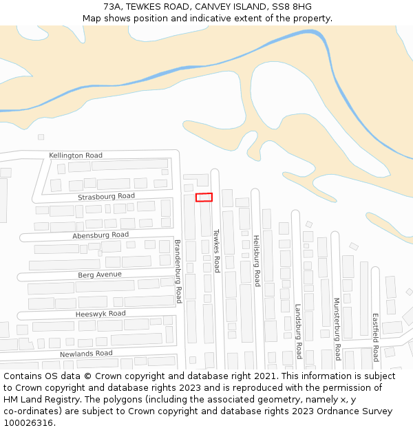 73A, TEWKES ROAD, CANVEY ISLAND, SS8 8HG: Location map and indicative extent of plot