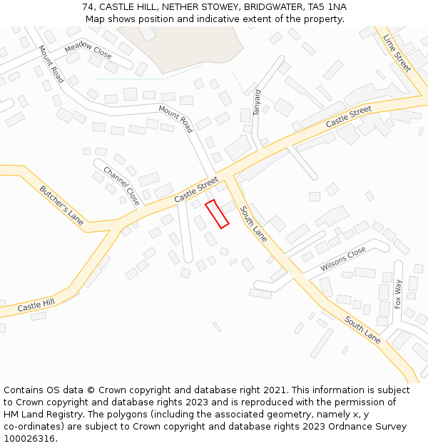 74, CASTLE HILL, NETHER STOWEY, BRIDGWATER, TA5 1NA: Location map and indicative extent of plot