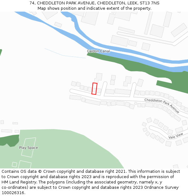 74, CHEDDLETON PARK AVENUE, CHEDDLETON, LEEK, ST13 7NS: Location map and indicative extent of plot