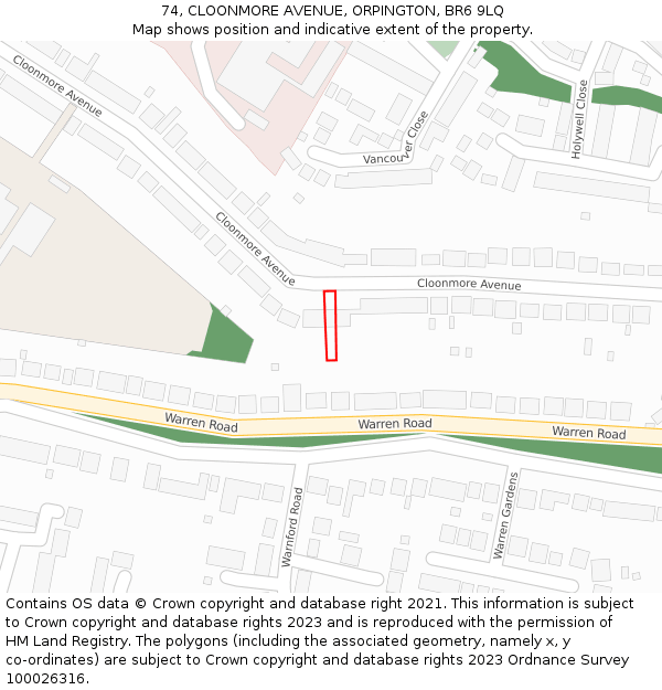 74, CLOONMORE AVENUE, ORPINGTON, BR6 9LQ: Location map and indicative extent of plot