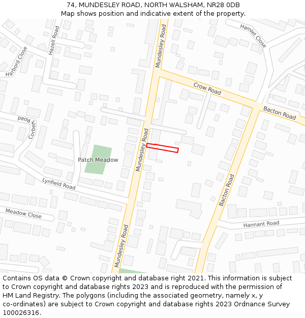 74, MUNDESLEY ROAD, NORTH WALSHAM, NR28 0DB: Location map and indicative extent of plot