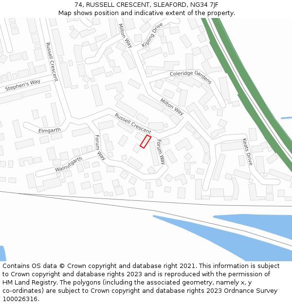 74, RUSSELL CRESCENT, SLEAFORD, NG34 7JF: Location map and indicative extent of plot