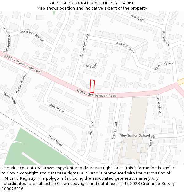 74, SCARBOROUGH ROAD, FILEY, YO14 9NH: Location map and indicative extent of plot