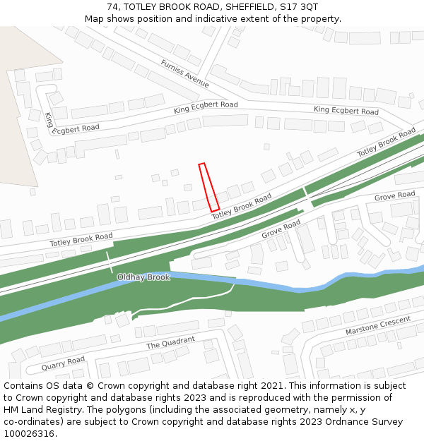 74, TOTLEY BROOK ROAD, SHEFFIELD, S17 3QT: Location map and indicative extent of plot