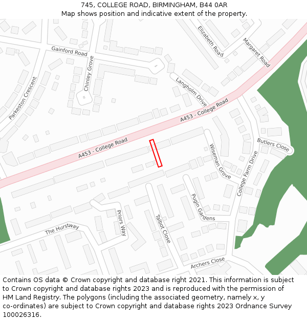 745, COLLEGE ROAD, BIRMINGHAM, B44 0AR: Location map and indicative extent of plot