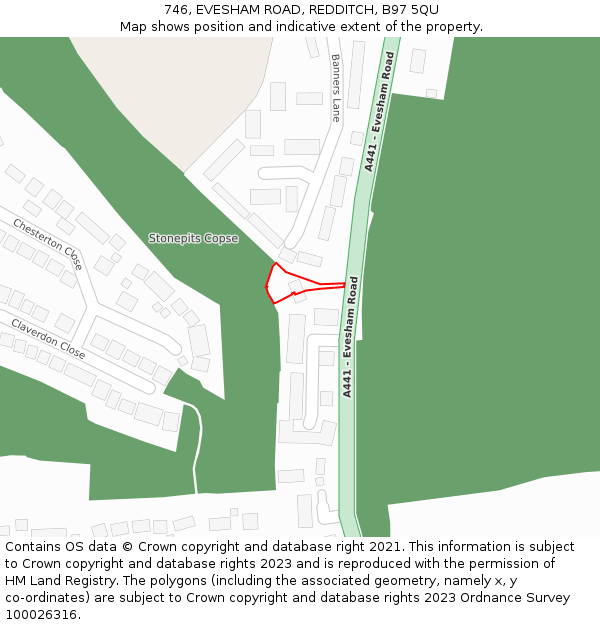 746, EVESHAM ROAD, REDDITCH, B97 5QU: Location map and indicative extent of plot