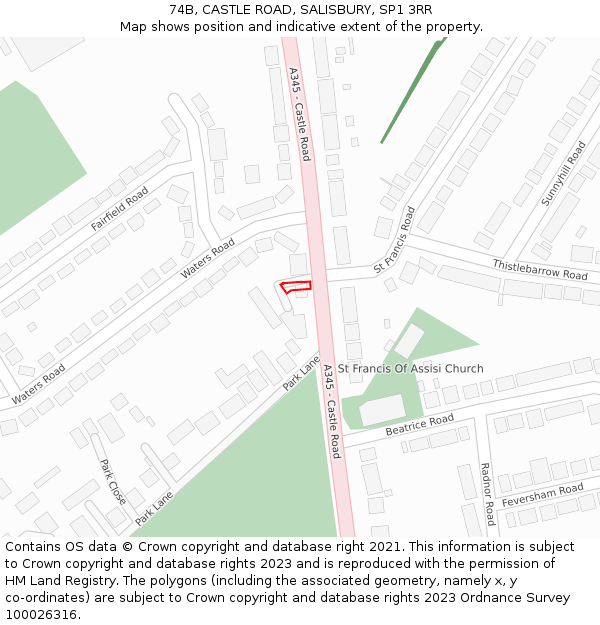 74B, CASTLE ROAD, SALISBURY, SP1 3RR: Location map and indicative extent of plot