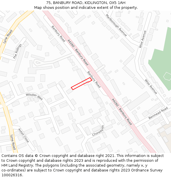 75, BANBURY ROAD, KIDLINGTON, OX5 1AH: Location map and indicative extent of plot