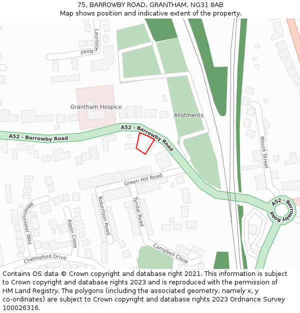 75, BARROWBY ROAD, GRANTHAM, NG31 8AB: Location map and indicative extent of plot