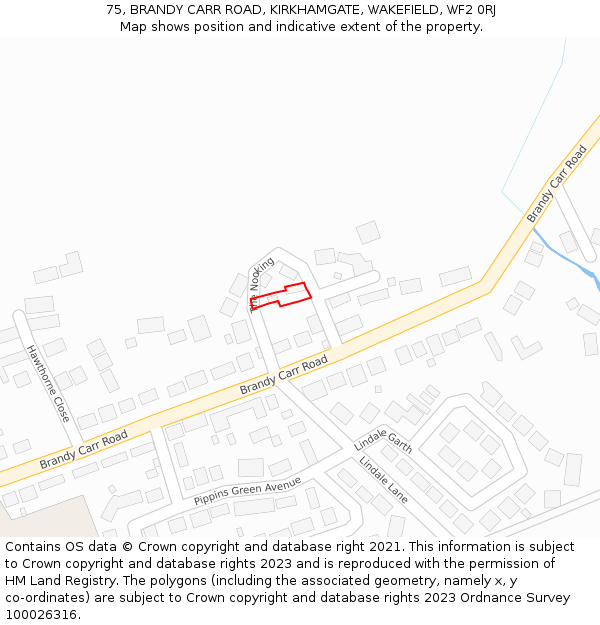 75, BRANDY CARR ROAD, KIRKHAMGATE, WAKEFIELD, WF2 0RJ: Location map and indicative extent of plot