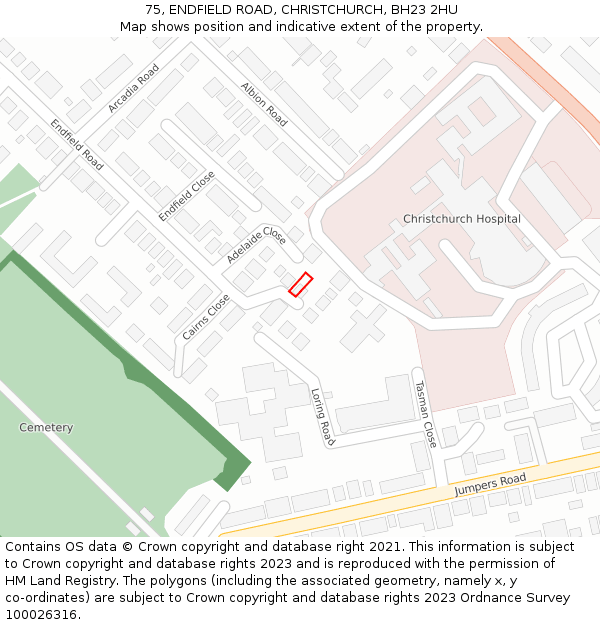 75, ENDFIELD ROAD, CHRISTCHURCH, BH23 2HU: Location map and indicative extent of plot