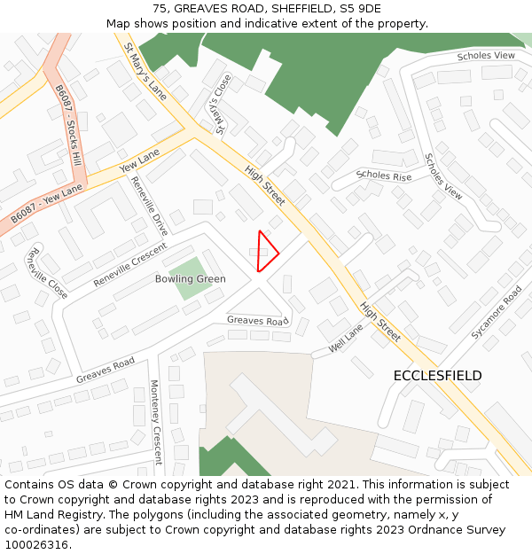 75, GREAVES ROAD, SHEFFIELD, S5 9DE: Location map and indicative extent of plot