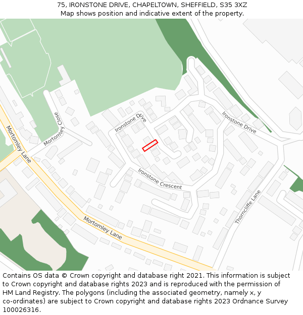 75, IRONSTONE DRIVE, CHAPELTOWN, SHEFFIELD, S35 3XZ: Location map and indicative extent of plot