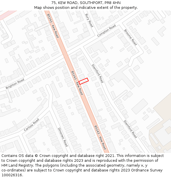 75, KEW ROAD, SOUTHPORT, PR8 4HN: Location map and indicative extent of plot