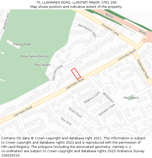 75, LLANMAES ROAD, LLANTWIT MAJOR, CF61 2XE: Location map and indicative extent of plot