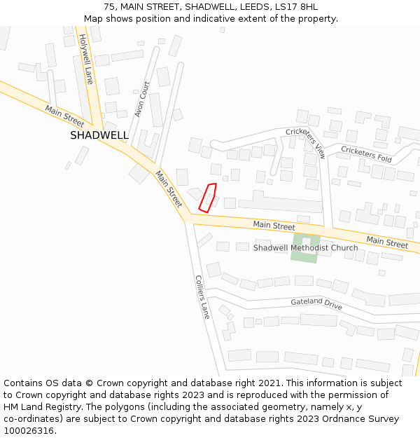 75, MAIN STREET, SHADWELL, LEEDS, LS17 8HL: Location map and indicative extent of plot