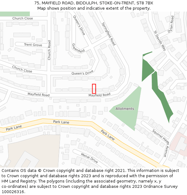 75, MAYFIELD ROAD, BIDDULPH, STOKE-ON-TRENT, ST8 7BX: Location map and indicative extent of plot