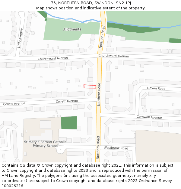 75, NORTHERN ROAD, SWINDON, SN2 1PJ: Location map and indicative extent of plot