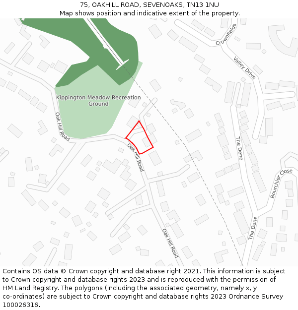 75, OAKHILL ROAD, SEVENOAKS, TN13 1NU: Location map and indicative extent of plot