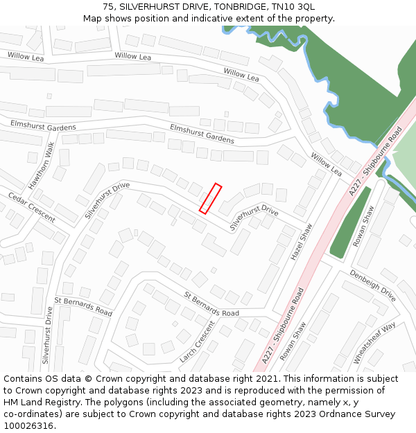 75, SILVERHURST DRIVE, TONBRIDGE, TN10 3QL: Location map and indicative extent of plot