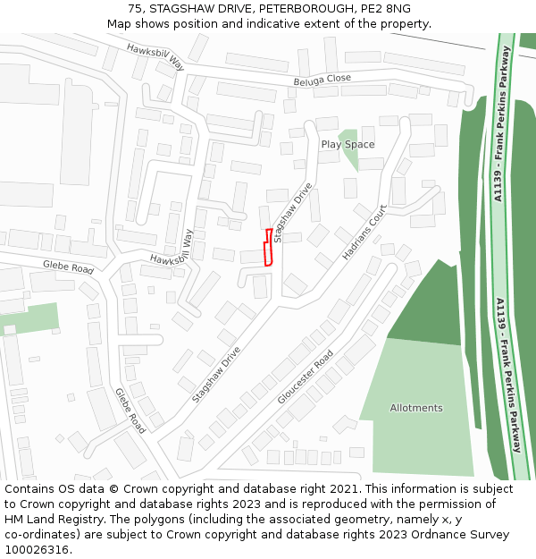 75, STAGSHAW DRIVE, PETERBOROUGH, PE2 8NG: Location map and indicative extent of plot