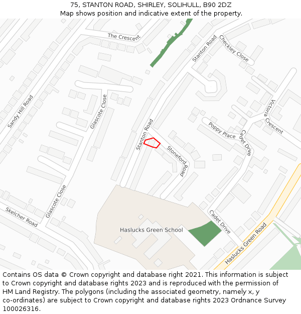 75, STANTON ROAD, SHIRLEY, SOLIHULL, B90 2DZ: Location map and indicative extent of plot