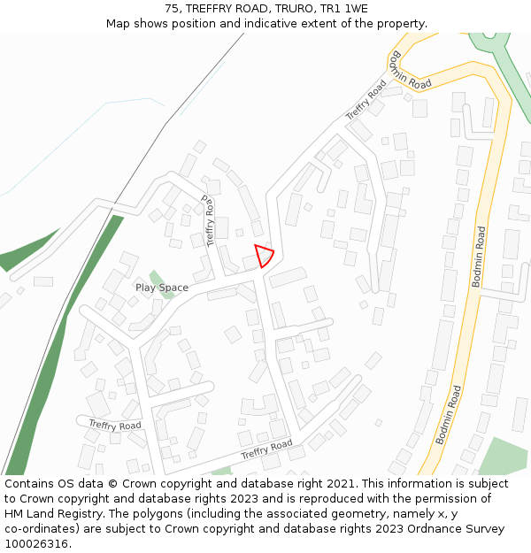 75, TREFFRY ROAD, TRURO, TR1 1WE: Location map and indicative extent of plot