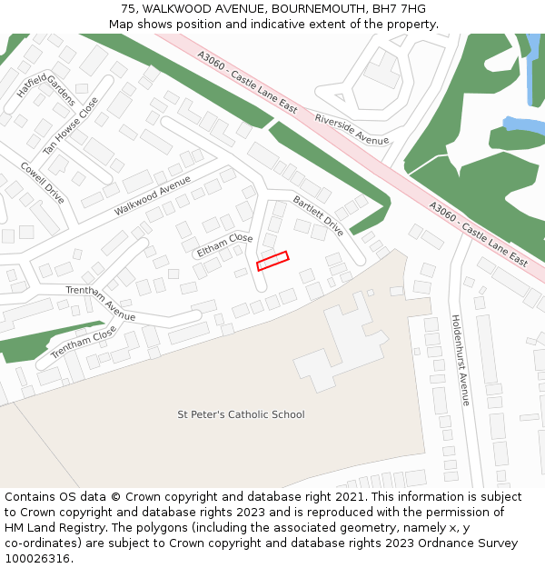 75, WALKWOOD AVENUE, BOURNEMOUTH, BH7 7HG: Location map and indicative extent of plot