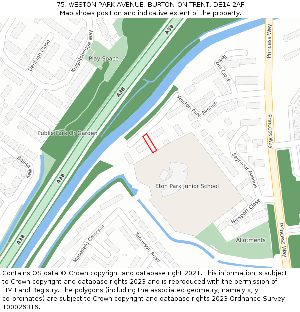 75, WESTON PARK AVENUE, BURTON-ON-TRENT, DE14 2AF: Location map and indicative extent of plot