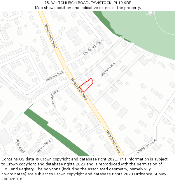 75, WHITCHURCH ROAD, TAVISTOCK, PL19 9BE: Location map and indicative extent of plot