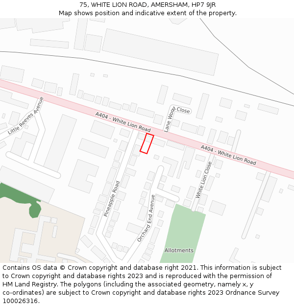 75, WHITE LION ROAD, AMERSHAM, HP7 9JR: Location map and indicative extent of plot