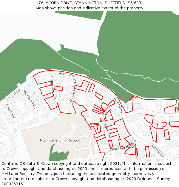 76, ACORN DRIVE, STANNINGTON, SHEFFIELD, S6 6ER: Location map and indicative extent of plot