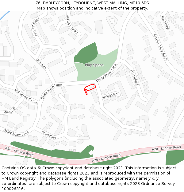 76, BARLEYCORN, LEYBOURNE, WEST MALLING, ME19 5PS: Location map and indicative extent of plot