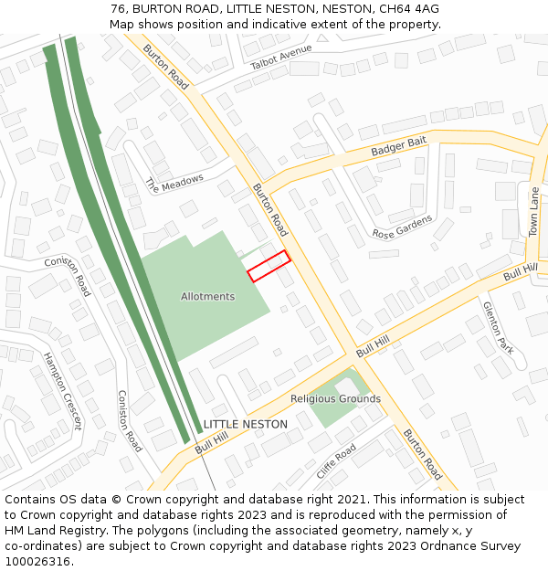 76, BURTON ROAD, LITTLE NESTON, NESTON, CH64 4AG: Location map and indicative extent of plot