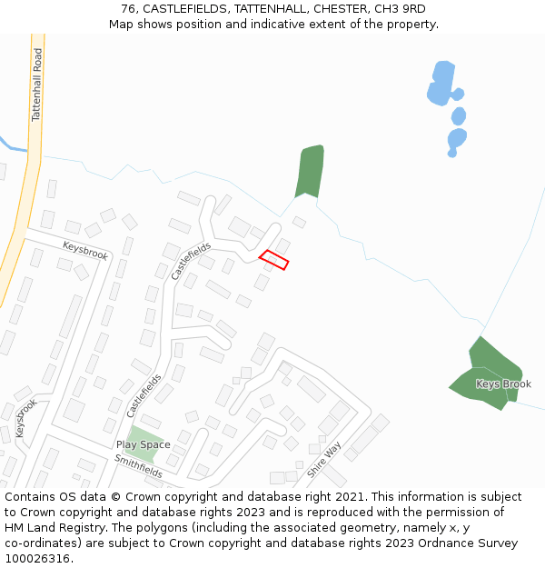 76, CASTLEFIELDS, TATTENHALL, CHESTER, CH3 9RD: Location map and indicative extent of plot