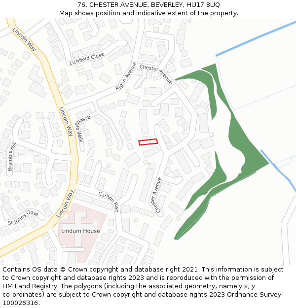 76, CHESTER AVENUE, BEVERLEY, HU17 8UQ: Location map and indicative extent of plot