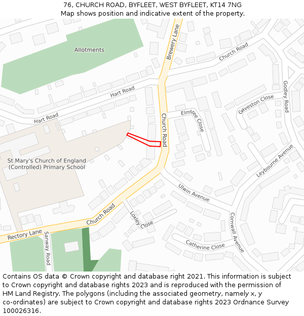 76, CHURCH ROAD, BYFLEET, WEST BYFLEET, KT14 7NG: Location map and indicative extent of plot