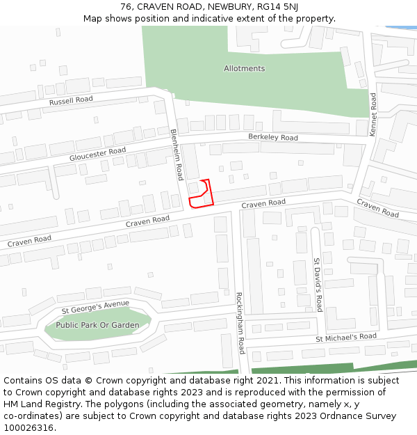 76, CRAVEN ROAD, NEWBURY, RG14 5NJ: Location map and indicative extent of plot