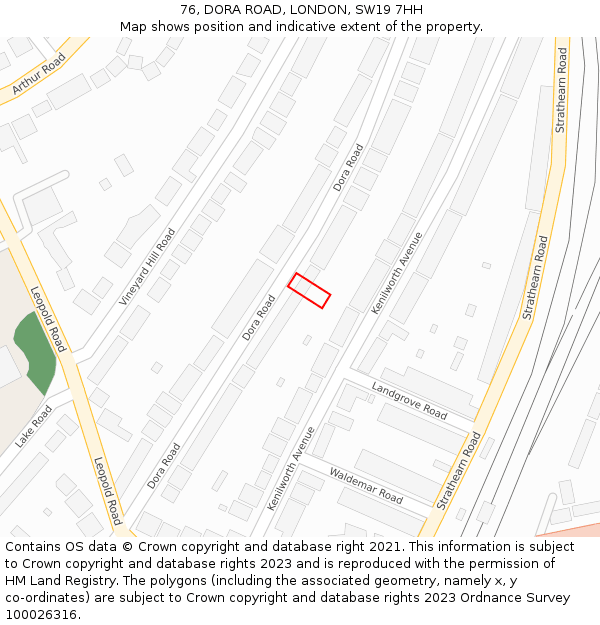 76, DORA ROAD, LONDON, SW19 7HH: Location map and indicative extent of plot