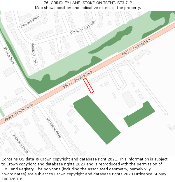 76, GRINDLEY LANE, STOKE-ON-TRENT, ST3 7LP: Location map and indicative extent of plot