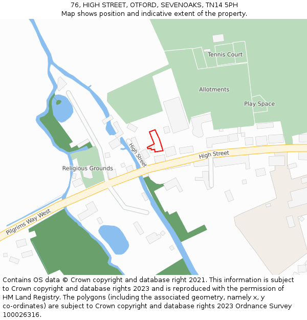 76, HIGH STREET, OTFORD, SEVENOAKS, TN14 5PH: Location map and indicative extent of plot