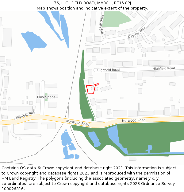 76, HIGHFIELD ROAD, MARCH, PE15 8PJ: Location map and indicative extent of plot